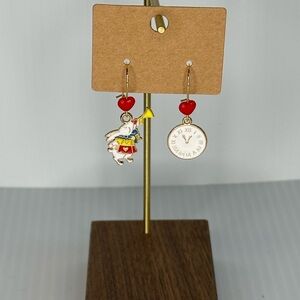 White Rabbit Clock Earrings with hearts